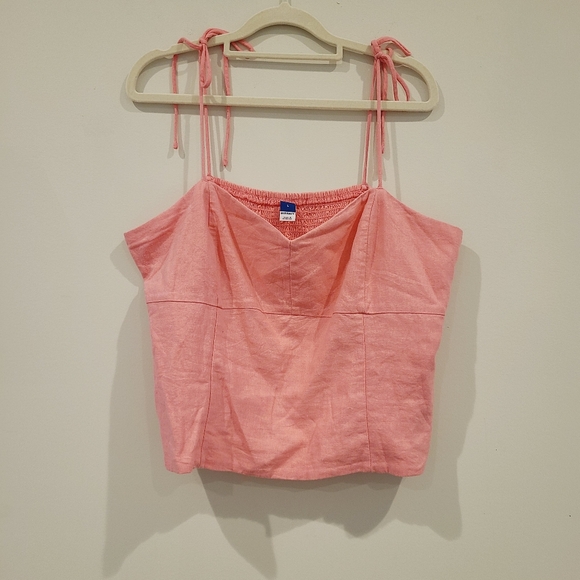 Old Navy Tops - Old Navy Bubble Gum Pink Linen Blend Tie Strap Tank Top